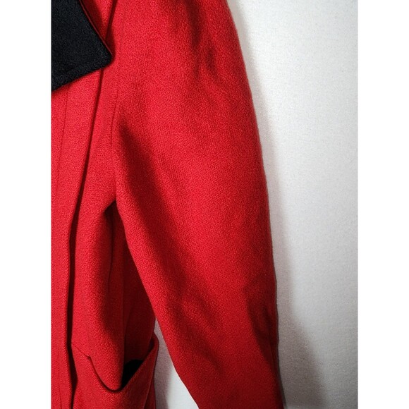 Vintage Basile Red Wool Coat Black Accents Long Womens Large - Picture 9 of 12